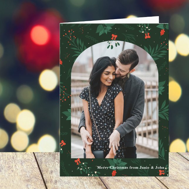 Romantic Christmas Arch Photo Mistletoe Folded Holiday Card (Creator Uploaded)