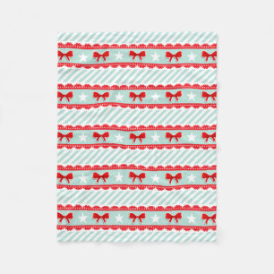 Romantic Christmas Red Mint Stripes Pattern Fleece Blanket