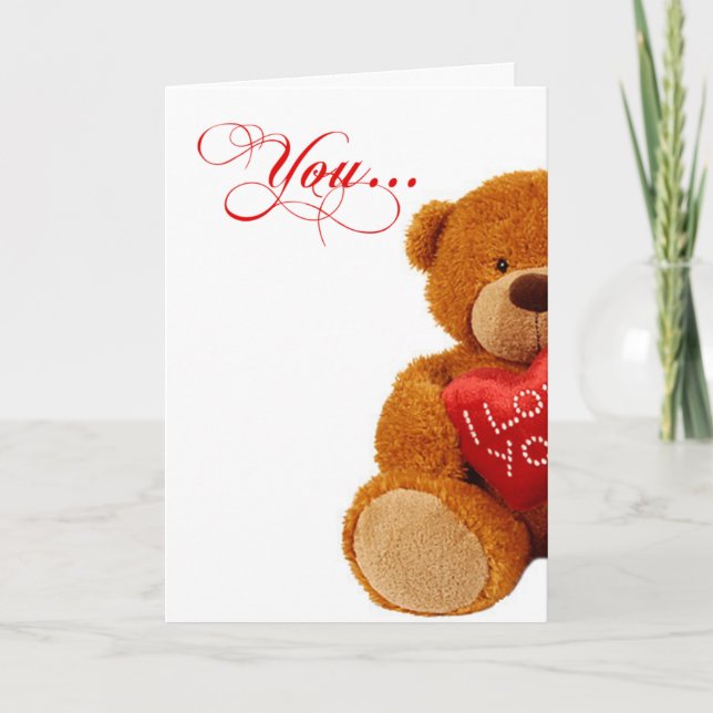 Romantic Christmas Teddy Bear - You Complete Me Holiday Card (Front)