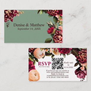 Romantic Chrysanthemum Basil Green RSVP QR Code Enclosure Card