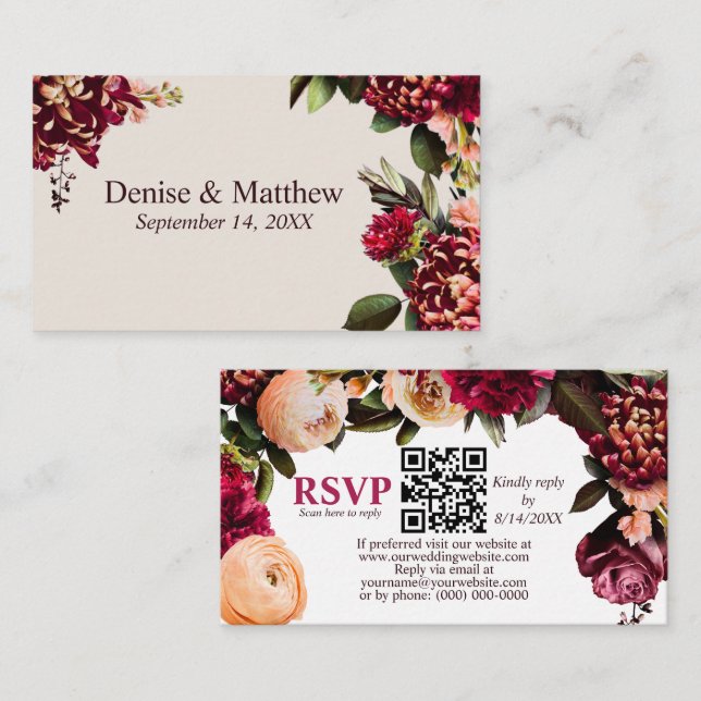 Romantic Chrysanthemum Cameo Beige RSVP QR Code Enclosure Card (Front/Back)