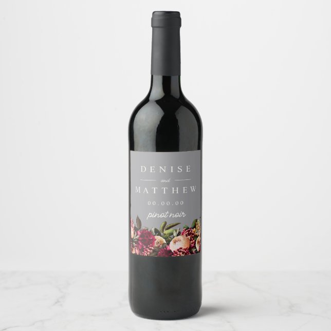 Romantic Chrysanthemum on Chiseled Stone Wine Label (Front)