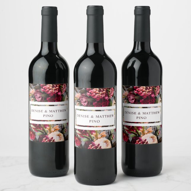 Romantic Chrysanthemum on Chiseled Stone Wine Label (Bottles)