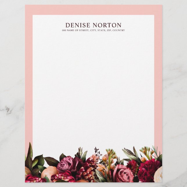 Romantic Chrysanthemum on Gossamer Pink Custom Letterhead (Front)