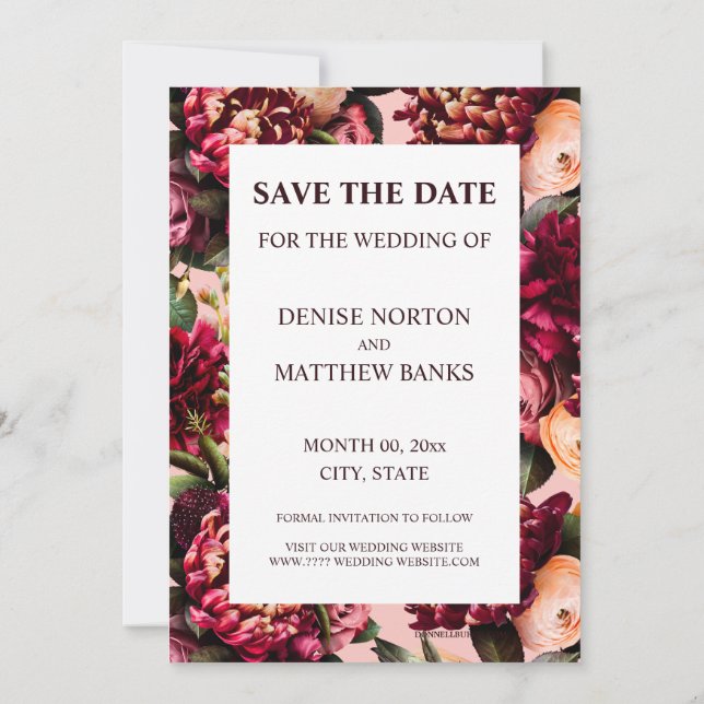 Romantic Chrysanthemum on Gossamer Pink Save Date Invitation (Back)