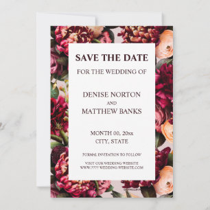 Romantic Chrysanthemum on Mauve Chalk Save Date Invitation