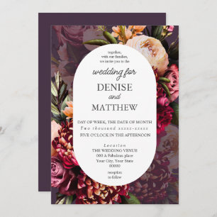 Romantic Chrysanthemum on Midnight Plum Wedding Invitation