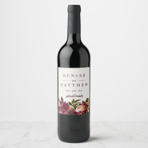 Romantic Chrysanthemum on Snow White Wine Label