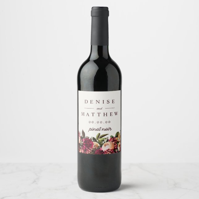 Romantic Chrysanthemum on Snow White Wine Label (Front)