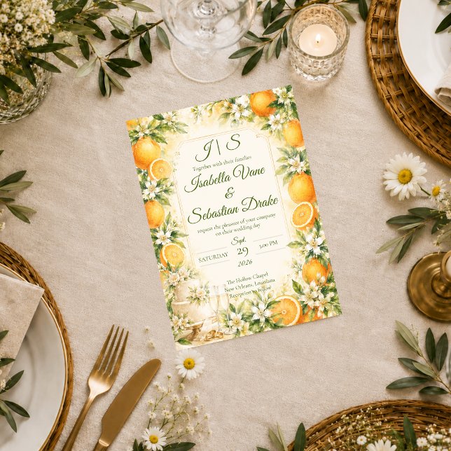 Romantic Citrus Wedding Invitation (Creator Uploaded)