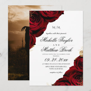 Romantic Classic Burgundy Rose Floral Wedding Invitation