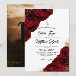 Romantic Classic Burgundy Rose Floral Wedding Invitation