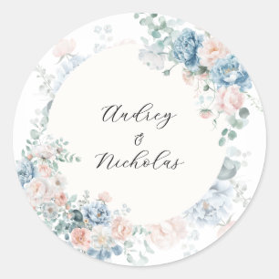 Romantic Classic Calligraphy Floral Wedding Round Sticker