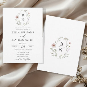 Romantic Classic Floral Monogram Wedding Invitation