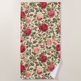 Romantic Classic Rose Vine Art Beach Towel