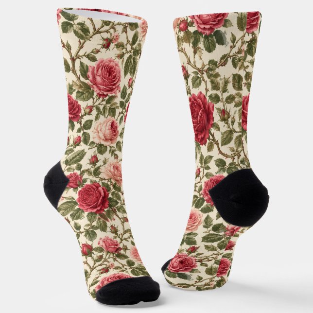 Romantic Classic Rose Vine Art Socks (Angled)