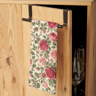 Romantic Classic Rose Vine Art Tea Towel