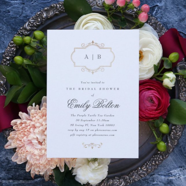 romantic classic traditional gold monogram wedding invitation (Creator Uploaded)