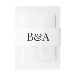romantic classic white black monogram wedding invitation belly band