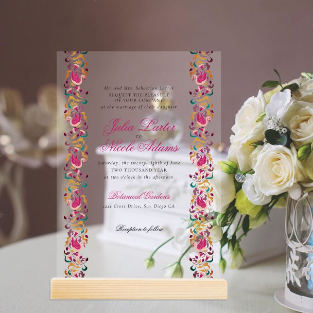 Romantic Classical Pearl Swan Floral Frame Wedding Acrylic Invitations (Creator Uploaded)
