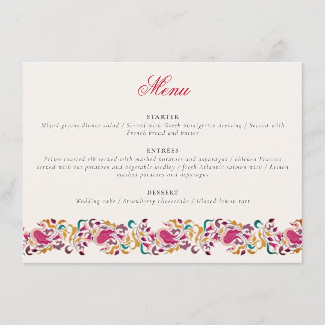 Romantic Classical Pearl Swan Floral Frame Wedding Menu (Front)
