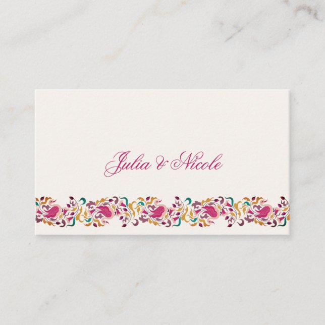 Romantic Classical Pearl Swan Floral Frame Wedding Place Card (Front)