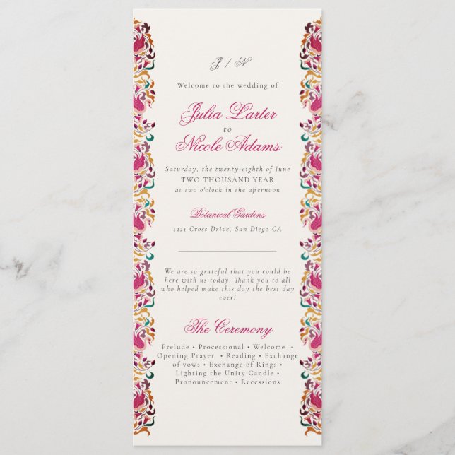 Romantic Classical Pearl Swan Floral Frame Wedding Programme (Front)