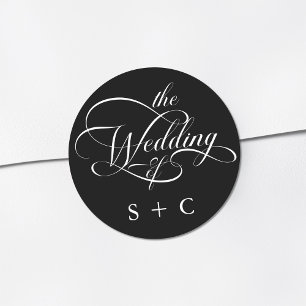 Romantic Classy Calligraphy Wedding Black Classic Round Sticker