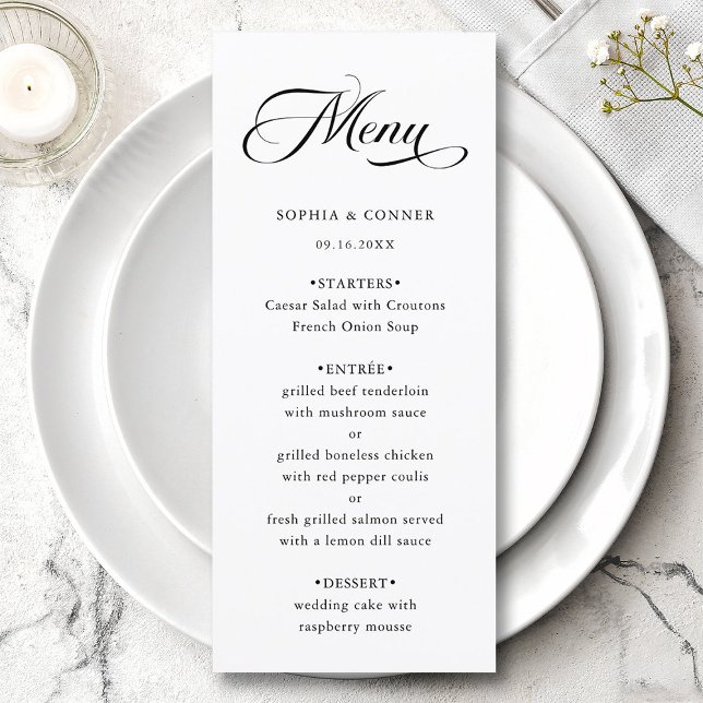 Romantic Classy Calligraphy Wedding Black & White Menu (Creator Uploaded)