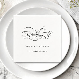 Romantic Classy Calligraphy Wedding Black & White Napkin