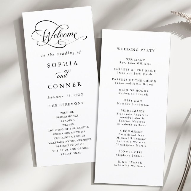 Romantic Classy Calligraphy Wedding Ceremony Programme (Front & Back)