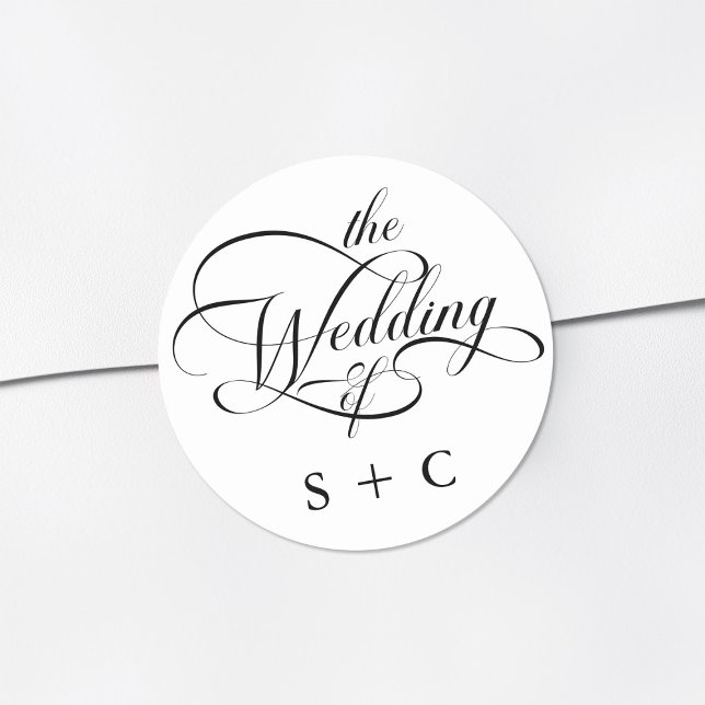 Romantic Classy Calligraphy Wedding Classic Round Sticker (Creator Uploaded)