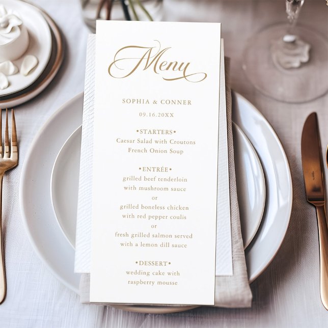 Romantic Classy Calligraphy Wedding Gold & White Menu (Creator Uploaded)
