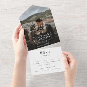 Romantic Classy Photo Script Wedding RSVP All In One Invitation