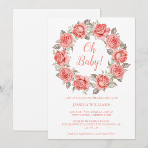 Romantic Classy Red Roses Wreath Baby Shower Invitation