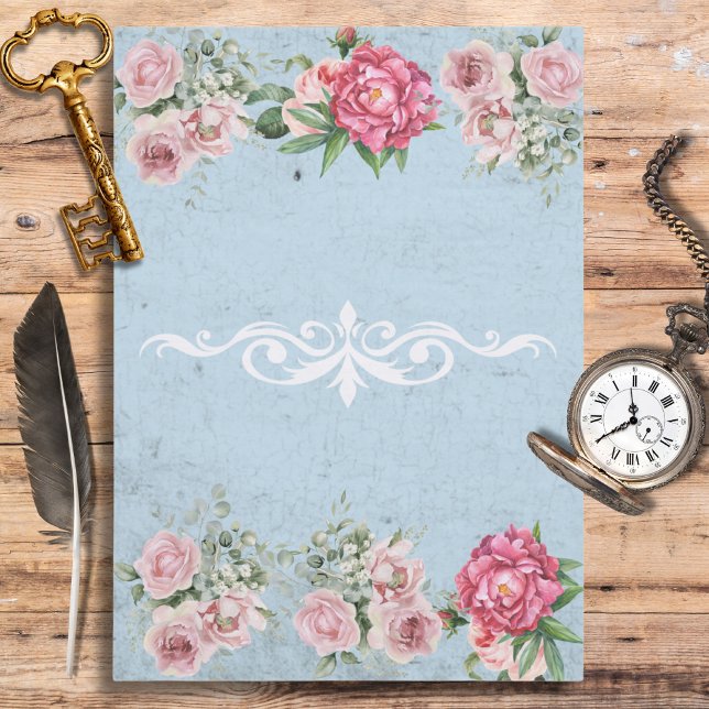 Romantic classy vintage background Ephemera Blue Tissue Paper (Creator Uploaded)