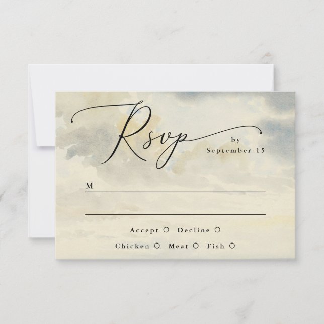 Romantic Cloudscape. Countryside Landscape Wedding RSVP Card (Front)