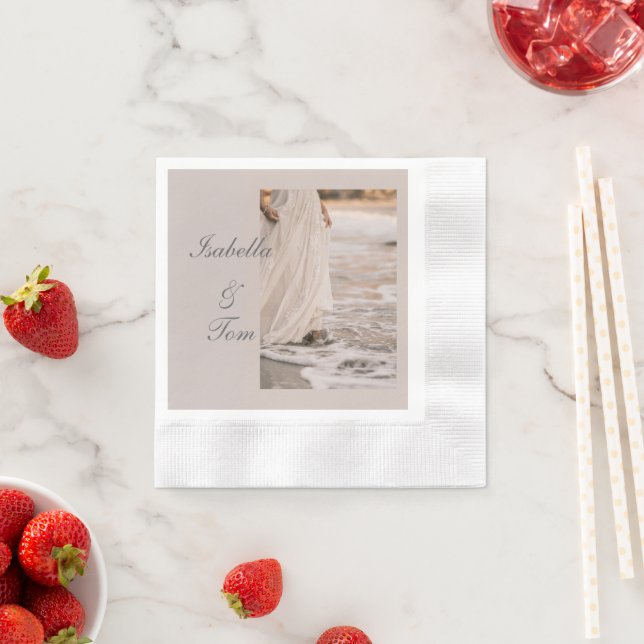 Romantic Coastal Beach Wedding Personalized Script Napkin (Insitu)