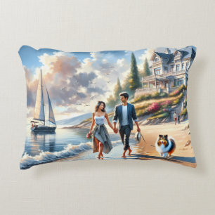 Romantic Coastal Cottage Sunset Stroll Decorative Cushion