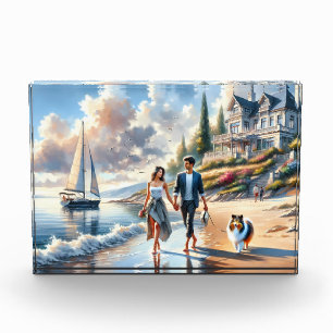Romantic Coastal Cottage Sunset Stroll Photo Block