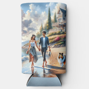Romantic Coastal Cottage Sunset Stroll Seltzer Can Cooler