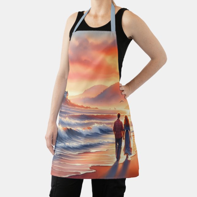 Romantic Coastal Sunset Lighthouse Walk Apron (Insitu)