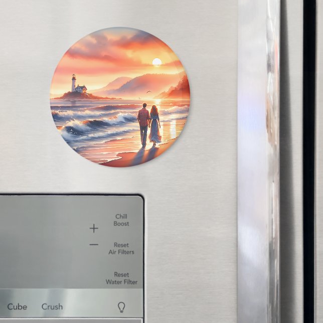 Romantic Coastal Sunset Lighthouse Walk Magnet (In Situ (Fridge))