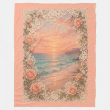 Romantic Coastal Sunset: Peach Roses & Vintage 