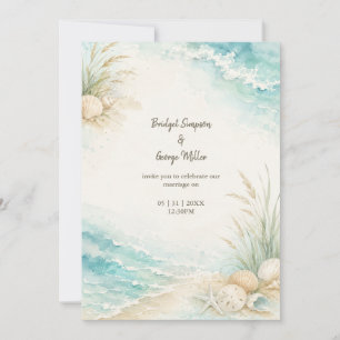 Romantic Coastal Wedding Watercolor Beach Invitation