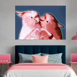 Romantic Cockatoos Playful Pop Art Fun Bird Lovers Poster<br><div class="desc">This playful pop art poster adds whimsical romance to any space. Featuring two adorable cockatoos sharing a kiss and making heart hands, it's a charming statement piece for bird lovers. The soft blush pink and blue tones bring a modern, on-trend vibe that fits effortlessly into today’s stylish decor. Whether you're...</div>