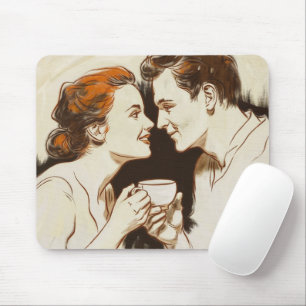 Romantic Coffee Date Couples Sharing Sweet Glance Mouse Pad