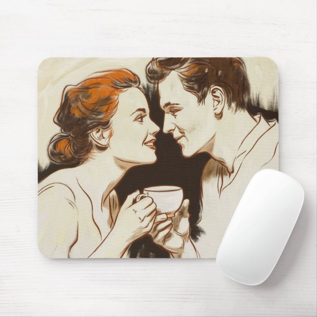 Romantic Coffee Date Couples Sharing Sweet Glance Mouse Pad (With Mouse)