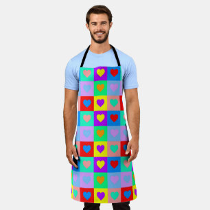 Romantic Colorful Heart Pattern Pop Art  Apron