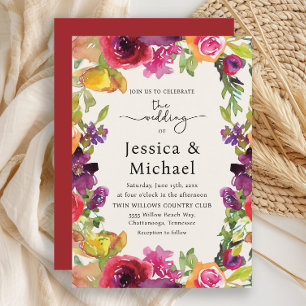 Romantic Colourful Boho Watercolor Floral Wedding Invitation